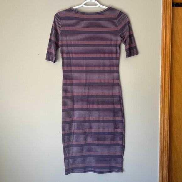LuLaRoe Purple & Blue 1/4 Sleeve Striped Fitted Dress Size XXS - Picture 2 of 11